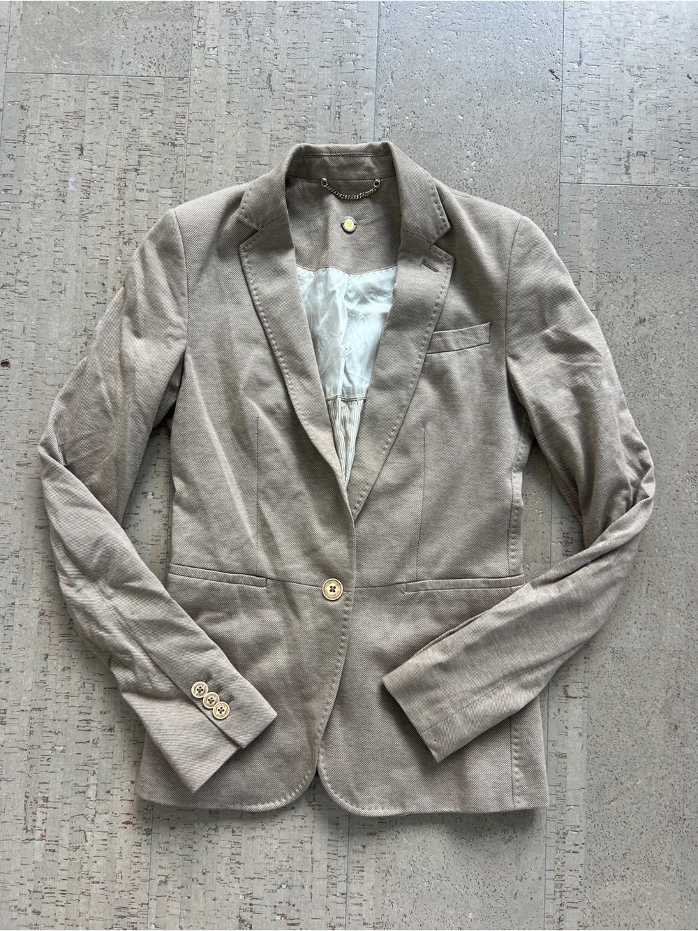 Massimo Dutti Womens Blazer US 4 Taupe Tailored One Button Career Jacket EU 36